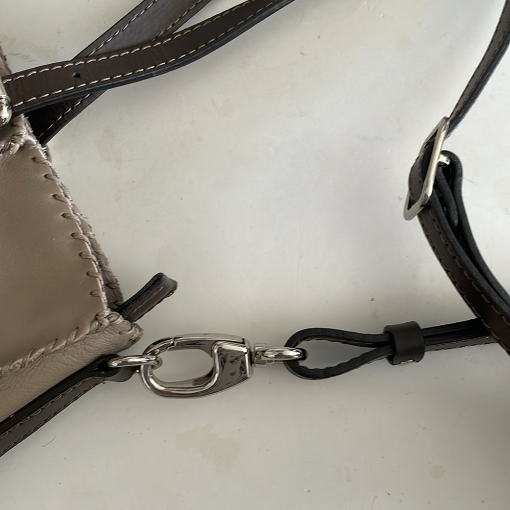 Gianni Conti Italian Taupe Beige Leather Patchwork Boho Satchel Tote Bag - Picture 10 of 10